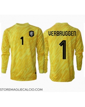 Paesi Bassi Bart Verbruggen #1 Portiere Maglia Gara Trasferta Repliche Europei 2024 Maniche Lunghe
